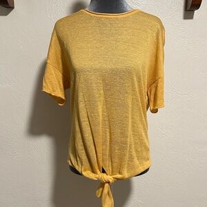 Max Studio Mustard Tie-Front Short Sleeve Top